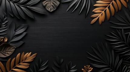 Luxurious black and gold leaves pattern on a dark background for elegant design