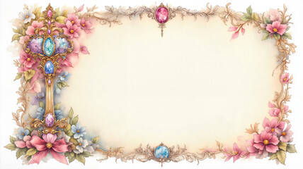 Vintage Mardi Gras watercolor frame with floral ornaments