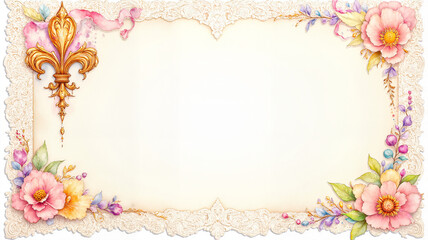 Fototapeta premium Vintage Mardi Gras floral frame with fleur-de-lis and text space