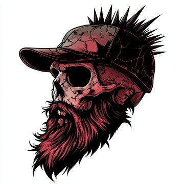 A stylized skull with a spiked cap and a beard, featuring bold colors.