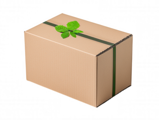 Simple Brown Cardboard Box with Green Bow on Minimalist Black Background