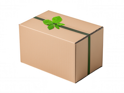 Simple Brown Cardboard Box with Green Bow on Minimalist Black Background