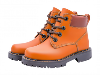 Vibrant Orange Work Boots with Ankle Support and Heavy-Duty Construction for Outdoor Work Environments, Close-Up Shot