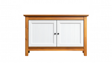 Sleek Single-Door Wooden Cabinet Against Dark Background