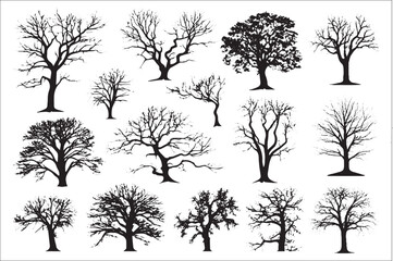 Obraz premium Set of black silhouette illustration of tree