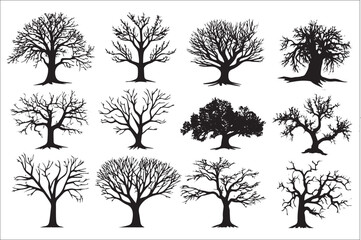 Obraz premium Set of black silhouette illustration of tree