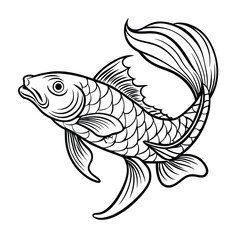 rui, rohu fish vector design, labeled line art and linocut silhouette illustration.