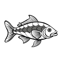 rui, rohu fish vector design, labeled line art and linocut silhouette illustration.