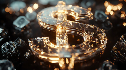 A crystal-clear dollar sign, surrounded by quarterly icons and glowing effects, symbolizing financial success.2