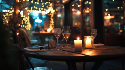 Romantic Dinner with Candlelight and Wine Glasses
