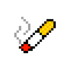 Cigarette 8-bit icon game element, Cigarette pixel item for game interface.