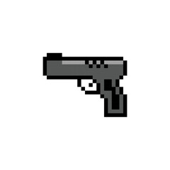 Gun 8-bit icon game element, Gun pixel item for game interface.