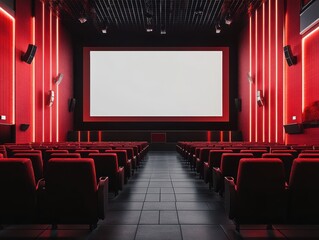 Fototapeta premium Empty modern cinema theater with red seating 