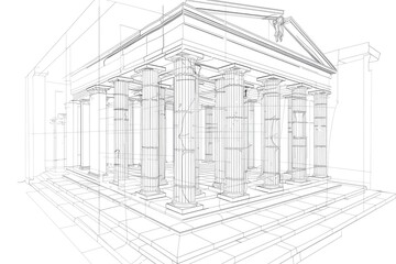 An architectural drawing of an elegant Art building