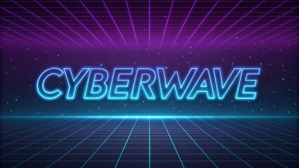 Futuristic neon font spelling "CYBERWAVE" with vibrant colors
