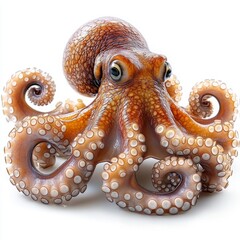 Detailed Octopus with Spread Tentacles Isolated on White Background, Showcasing Intricate Features and Natural Beauty