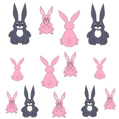 Rabbit, hen, print, fabric, for children, cartoon illustration