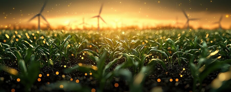 Integrating glowing biomass systems with wind energy sustainable agriculture research study eco-friendly environment innovative concept