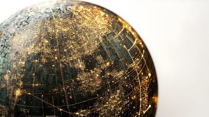 A futuristic globe displayed against a white background. World illustration on a white background. globe, environmental responsibility.  Fantasy relistic model of Earth sphere