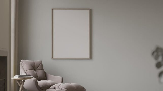 interior design scene walkthrough with blank white canvas for poster mockup