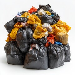 Pile of Garbage Isolated on White Background, Perfect for Environmental Concepts, Recycling, and Waste Management