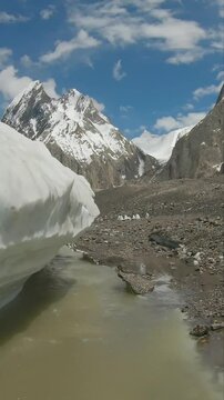 Reverse orbit of a frozen and above-surface Glacier - Goro II, Baltoro, Karakoram