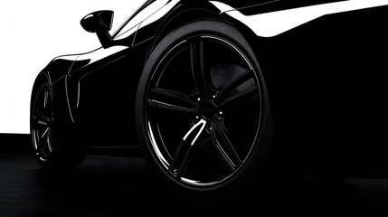 Black Sports Car Wheel in High Contrast