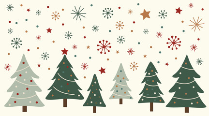 Simple Christmas Tree Illustration with Festive Stars