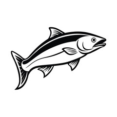 salmon fish vector design, labeled line art and linocut silhouette illustration.