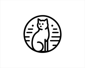 Minimal thin line cat logo vector template. Outline cat icon symbol vector illustration.