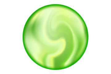 Cute green glowing magic sphere or planet isolated, transparent background. Cute 3d glass sphere icon or bubble with blurred texture. Aesthetic watercolor gradient round shape design element.