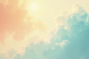 Obraz premium Pastel sky with fluffy clouds in soft colors