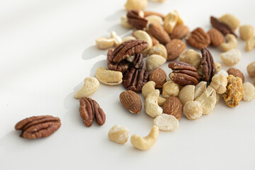 Pile of mixed nuts texture or background.