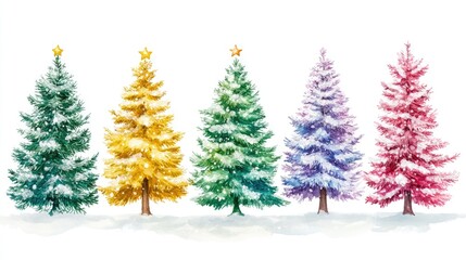 Fototapeta premium Christmas trees, traditional theme, colorful, isolated on white background