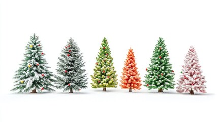 Fototapeta premium Christmas trees, traditional theme, colorful, isolated on white background