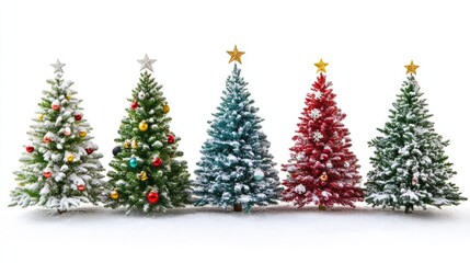 Fototapeta premium Christmas trees, traditional theme, colorful, isolated on white background