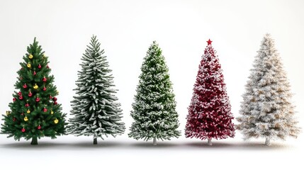 Fototapeta premium Christmas trees, traditional theme, colorful, isolated on white background