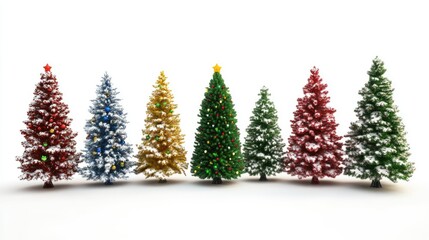 Fototapeta premium Christmas trees, traditional theme, colorful, isolated on white background