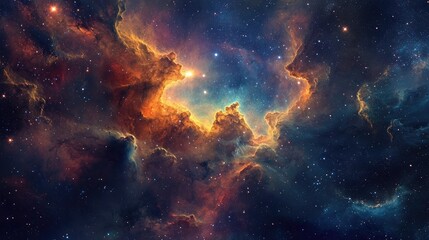 Fototapeta premium Stunning Colorful Cosmic Nebula with Bright Stars and Deep Space Background Capturing the Beauty of the Universe in a Vibrant and Mysterious Way