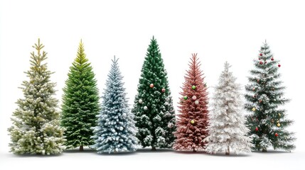 Christmas trees, traditional theme, colorful, isolated on white background