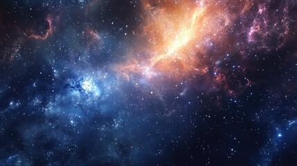 Fototapeta premium Vast Cosmic Galaxy in Deep Space with Bright Nebulae and Stars, Illustrating the Beauty of the Universe and Its Mysterious Elements