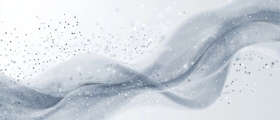 Grey and white abstract background with flowing particles illustrating futuristic digital technology concept, modern vector illustration for high-tech design projects