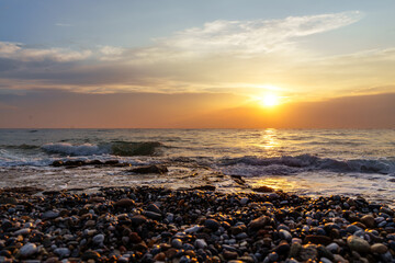 Mesmerizing Sea Sunset View With Pebble Beach..