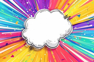 Blank comic style speech bubble with colorful radial burst and confetti background. Pop art design with copy space for poster, banner, or advertisement.  Generative AI