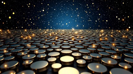 Obraz premium Abstract 3D Metallic Pattern with Glowing Lights and Starry Night Sky