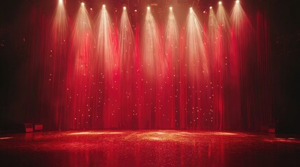 Dramatic Red Stage Lighting with Soft Glow and Twinkling Effects for Theatrical Performances, Concerts, Dance Shows, and Artistic Productions