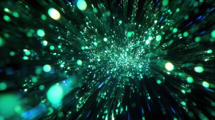 Fototapeta premium Brilliant green and blue fireworks lighting up the night, with a black background for copy at the bottom.