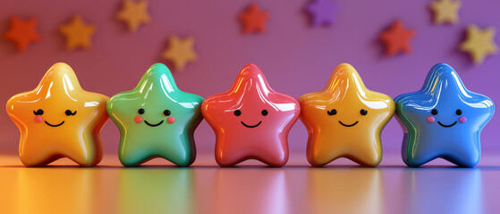 Colorful Smiling Star Figurines Set Against a Playful Background An Ideal Choice for Decorating Kids Rooms and Creative Displays, Bringing Joy and Fun to Any Space