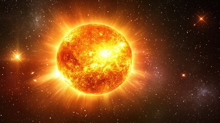 Obraz premium Stunning Solar Simulation with Bright Solar Flare and Cosmic Background Showcasing Radiant Colors and Heavenly Bodies for Science and Nature Projects