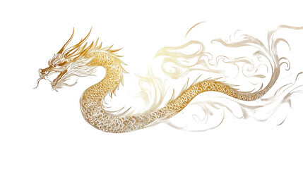 Obraz premium Golden Traditional Dragon Illustration for Chinese New Year Festival, Isolated on White, PNG File, Transparent Background 